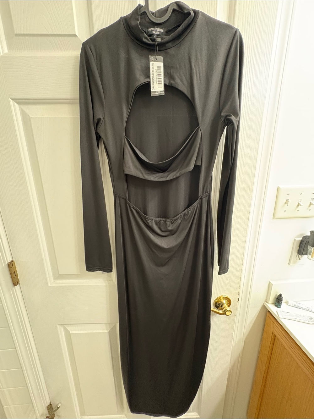 PrettyLittleThing Black Long Sleeve Cutout Midi Dress